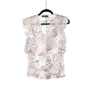 PIT Amsterdam Women’s Sheer Sleeveless Abstract Ruffle Blouse Top US Size 2